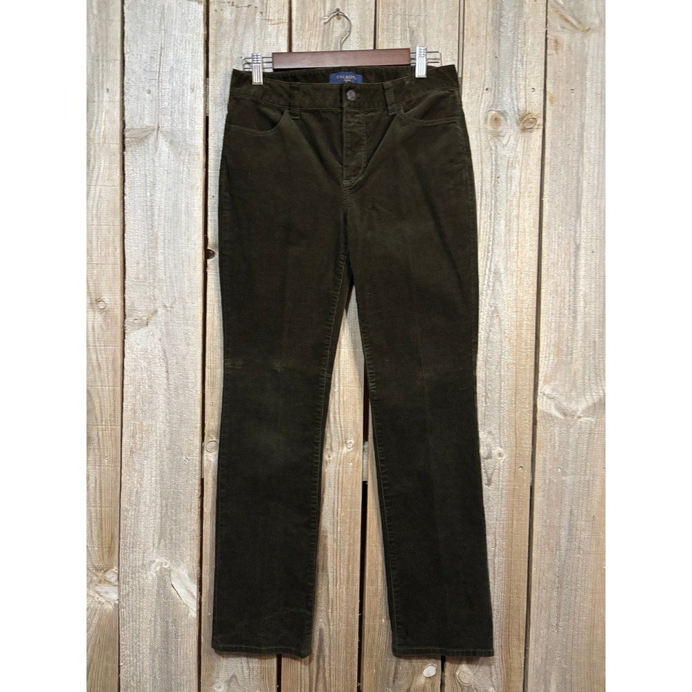 Talbots Heritage Corduroy  Womens 6P Olive Green Straight Leg Stretch 5-Pocket